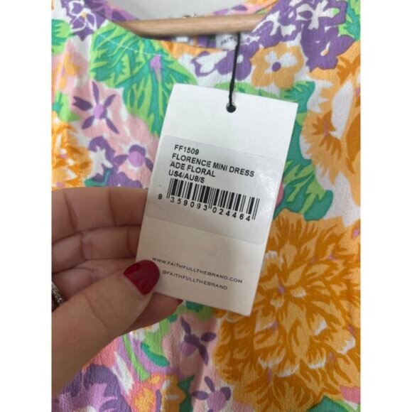 NWT Faithfull The Brand Florence Ade Floral Elastic Cuff Mini Dress Multi Color - Picture 6 of 8